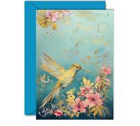 Magnifiques cartes d'anniversaire dorées pour 15e anniversaire pour filles et garçons - Merveilleux oiseaux dorés colibri - Jolie carte d'anniversaire traditionnelle élégante pour fille de 15 ans,