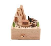 MAGT Boite a Musique Train Bois, Belle De Boîte à Musique En Bois Artisanat Boite Musicale Cadeau De Noel Anniversaire Décoration Pour Maison