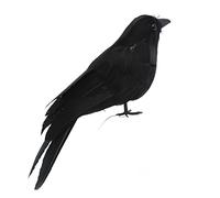 MAGT Corbeau à Plumes réaliste, Oiseaux à Plumes Noires, Accessoire de décoration d'halloween, décoration de fête effrayante (Yeux Noirs)