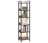 MAHANCRIS Bibliothèque à 6 Niveaux, Étagère sur Pieds pour Petit Espace, Rangement pour Salon, Chambre, Bureau, Balcon, Marron Rustique et Noir ABKHR6601N1