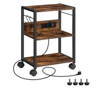 MAHANCRIS Chariot d’Imprimante de Style Industriel, Support d’Imprimante Roulant à 3 Niveaux, Étagère à roulettes avec 2 Prises et 2 Ports USB, pour Bureau, Salon, Marron Rustique et Noir APTHR40UE01