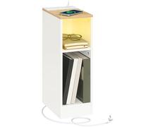 MAHANCRIS Table d’Appoint avec Station de Charge, Table de Chevet avec Lampe LED à Détection, Bout de Canapé avec Prise, pour Petits Espaces, Salon, Chambre, Marron et Blanc AETNW25UE01