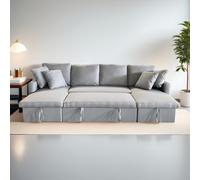 Mahé canapé panoramique convertible 4 places en tissu avec coffre - gris clair
