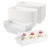 MAHIONG Lot de 100 boîtes à charcuterie avec couvercles transparents, 19 x 8,5 x 6,5 cm, boîtes à sandwich en carton blanc pour biscuits, boulangerie, charcuterie, emballage de gâteau