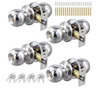MAHIONG Lot de 4 serrures de porte avec clé, poignée de porte ronde en acier inoxydable, bouton de porte intérieure pour chambre, salle de bain, bureau et couloir