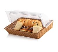Mahlzeit Panier à pain en rotin avec couvercle, 53,5 x 33 x 25 cm, boîte à pain avec fenêtre de visualisation, boîte à pain en plastique avec couvercle à roulettes, vitrine buffet, pâtisserie