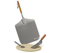 Mahlzeit Set de 4 pièces pour pizza | Pierre à pizza avec pelle, coupe-pizza et spatule | Pierre à pizza pour four et grill | Set d'accessoires pour pizza, pierre pour grill, pierre à cuire