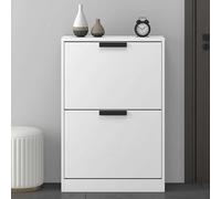 Mai & Mai Armoire à Chaussures Commode Entrée Blanc Mat 60x28x89cm | Meuble de Rangement à Chaussure, avec 2 Tiroirs, Commode à Chaussures, Range-Chaussures, ACH1