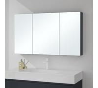 Mai & Mai Armoire Murale Anthracite Mat avec Miroir Salle de Bain 120cm | Placard Rangement en Bois, Éclairage Miroir, Armoire Toilette avec 3 Portes, Étagères Réglables, 120x15x70cm, SpiegelSR-02