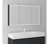 Mai & Mai Armoire Murale Anthracite Mat avec Miroir Salle de Bain 120cm | Placard Rangement en Bois, Éclairage Miroir LED Suspendue, Armoire Toilette, Fonction Soft-close, 120x15x70cm, SpiegelSR-04