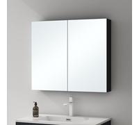 Mai & Mai Armoire Murale Anthracite Mat avec Miroir Salle de Bain 80cm | Placard Rangement en Bois, Éclairage Miroir, Armoire Toilette avec 3 Portes, Étagères Réglables, 80x15x70cm, SpiegelSR-02