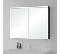 Mai & Mai Armoire Murale Anthracite Mat avec Miroir Salle de Bain 90cm | Placard Rangement en Bois, Éclairage Miroir LED Suspendue, Armoire de Toilette, Étagères Réglables, 90x15x70cm, SpiegelSR-03