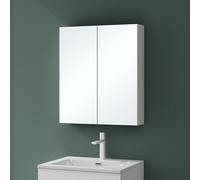 Mai & Mai Armoire Murale Blanc Mat avec Miroir Salle de Bain 60cm | Placard Rangement en Bois, Éclairage Miroir, Armoire Toilette avec 3 Portes, Étagères Réglables, 60x15x70cm, SpiegelSR-02