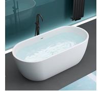 Mai & Mai® Baignoire îlot Acrylique Blanc Ovale 150x78x60cm Baignoire sur Pieds avec Bonde et Trop Plein V518