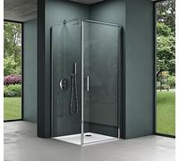 Mai & Mai Cabine de Douche en Angle 80x80 avec receveur Paroi de Douche avec Porte Pivotante Verre Transparent Cadre en Aluminium R36