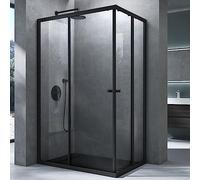 Mai & Mai cabine de douche noir 100x75cm paroi de douche deux portes coulissantes verre trempé transparent avec revêtement nano easy clean RAV16K