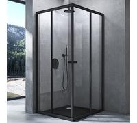 Mai & Mai cabine de douche noir 90x100cm paroi de douche deux portes coulissantes verre trempé transparent avec revêtement nano easy clean RAV16K