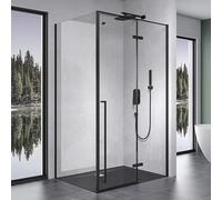 Mai & Mai Cabine de Douche Noir en Angle 80x140cm Paroi de Douche avec Porte Pivotante Pare Douche Rectangulaire Rav64N