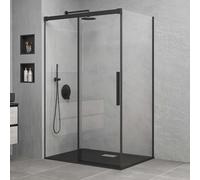 Mai & Mai Cabine de Douche Noir en Angle 90x140cm Porte Coulissante Paroi de Douche Rectangulaire Verre Transparent de 6mm Easy Clean Rav12 Noir