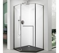 Mai & Mai Cabine de Douche Paroi de Douche Pentagonale 90x90cm Bac à Douche Noir Compris Monatge Réversible Verre Transparent de 8mm Cadre Réglable Easy Clean Ravenna68K-Plus