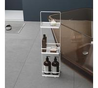 Mai & Mai Étagère de Douche sur Pied 3 Niveaux 18x12,5x67,3 cm Blanc | Acier au Carbone, Serviteur de Douche Autoportant, Étagère Rangement, Fond Ajouré pour Évacuation de l'Eau, Reglo-02
