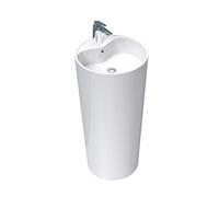 Mai & Mai Lave Main évier Vasque 45x45x90cm en Résine de Synthèse Blanc Rond Avec Perçage Pour Robinet Lavabo Avec Trop-plein à Poser au Sol Col35