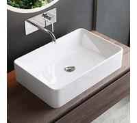 Mai & Mai lave main évier vasque 58x37x13,5cm en céramique blanc rectangulaire avec perçage pour robinet lavabo sans trop-plein à poser/suspendu BR105D