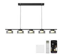 Mai & Mai Lustre Suspension LED Télécommande Triple Contrôle Noir 118,5cm | Luminaire Plafond, Réglage Lumière 3000K-6000K, Hauteur Ajustable, 15W, IRC≥80, pour Cuisine Chambre Salon, Alivetta7915