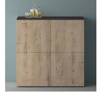 Mai & Mai Meuble de Rangement avec 4 Portes et 8 Compartiments Casier de Rangement Polyvalent Buffet Gris Noir Mat + Chêne Blanc Clair 100x36,4x98 cm SR04