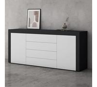 Mai & Mai Meuble de Rangement avec 2 Portes et 4 Tiroirs Casier de Rangement Polyvalent Buffet Gris Noir Mat + Blanc Mat 167x36x70 cm SR03