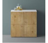 Mai & Mai Meuble de Rangement avec 4 Portes et 4 Compartiments Blanc Mat + Marron Clair 76x36 4x74 cm SR04
