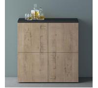 Mai & Mai Meuble de Rangement avec 4 Portes et 4 Compartiments Casier de Rangement Polyvalent Buffet Gris Noir Mat + Chêne Blanc Clair 76x36,4x74 cm SR04