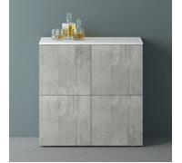 Mai & Mai Meuble de Rangement Buffet Commode Blanc Mat + Béton 76cm | Casier de Rangement, 4 Portes et 8 Compartiments, Séparateur Réglable, Placard Salon Salle à Manger, 76x36,4x76cm, SR04