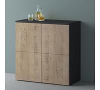 Mai & Mai Meuble de Rangement avec 4 Portes et 4 Compartiments Casier de Rangement Polyvalent Buffet Gris Noir Mat + Chêne Blanc Clair 76x36,4x74 cm SR04