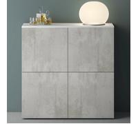 Mai & Mai Meuble de Rangement Buffet Commode Blanc Mat + Béton 100cm | Casier de Rangement, 4 Portes et 8 Compartiments, Séparateur Réglable, Placard Salon Salle à Manger, 100x36,4x100cm, SR04