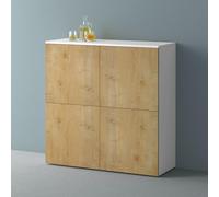Mai & Mai Meuble de Rangement avec 4 Portes et 8 Compartiments Casier de Rangement Polyvalent Buffet Blanc Mat + Marron Clair 100x36,4x98 cm SR04