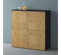 Mai & Mai Meuble de Rangement avec 4 Portes et 8 Compartiments Casier de Rangement Polyvalent Buffet Gris Noir Mat + Marron Clair 100x36,4x98 cm SR04