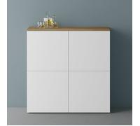 Mai & Mai Meuble de Rangement avec 4 Portes et 8 Compartiments Marron Clair + Blanc Mat 100x36,4x98 cm SR04
