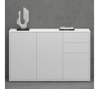 Mai & Mai Meuble de Rangement Buffet Commode Blanc Mat 120cm | Casier de Rangement, 3 Portes et 2 Tiroirs, Séparateur Réglable, Placard Salon Salle à Manger, 120x36x74cm, SR05