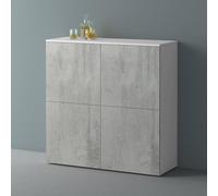 Mai & Mai Meuble de Rangement Buffet Commode Blanc Mat + Béton 100cm | Casier de Rangement, 4 Portes et 8 Compartiments, Séparateur Réglable, Placard Salon Salle à Manger, 100x36,4x100cm, SR04