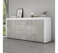 Mai & Mai Meuble de Rangement Buffet Commode Blanc Mat + Béton 167cm | Casier de Rangement, 2 Portes et 4 Tiroirs, Séparateur Réglable, Placard Salon Salle à Manger, 167x36x70cm, SR03