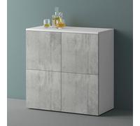 Mai & Mai Meuble de Rangement Buffet Commode Blanc Mat + Béton 76cm