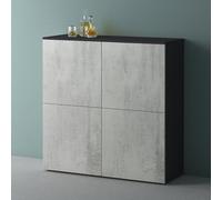 Mai & Mai Meuble de Rangement Buffet Commode Gris Noir Mat + Béton 100cm | Casier de Rangement, 4 Portes et 8 Compartiments, Séparateur Réglable, Placard Salon Salle à Manger, 100x36,4x100cm, SR04