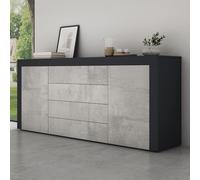 Mai & Mai Meuble de Rangement Buffet Commode Gris Noir Mat + Béton 167cm | Casier de Rangement, 2 Portes et 4 Tiroirs, Séparateur Réglable, Placard Salon Salle à Manger, 167x36x70cm, SR03