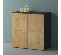 Mai & Mai Meuble de Rangement Buffet Gris Noir Mat + Marron Clair 76cm