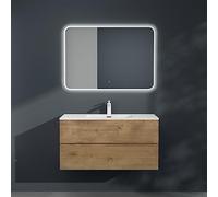 Mai & Mai Meuble Mural Salle de Bain Marron Clair Ensemble de 2 Pièces 80cm | Ensemble de Meubles, Lavabo Inclus, Meuble sous Lavabo Suspendu avec Tiroir, 80x48x50cm, Aqualis