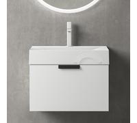 Mai & Mai Meuble Salle de Bain Blanc Mat Ensemble de 2 Pièces 60cm | Ensemble de Meubles, Lavabo Inclus, Meuble sous Lavabo Suspendu avec Tiroir, 60x48x45cm, Lonato