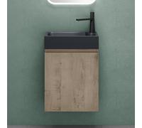Mai & Mai Meuble Salle de Bain Chêne Blanc Clair Ensemble de 2 Pièces 46cm | Ensemble de Meubles, Lavabo Inclus, Meuble sous Lavabo Suspendu avec Tiroir, 46x26x63cm, Pisa02