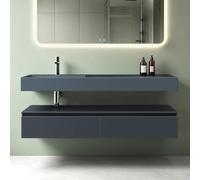 Mai & Mai Meuble Salle de Bain Gris Noir Mat Ensemble de 2 Pièces 150cm | Ensemble de Meubles, Lavabo Inclus, Meuble sous Lavabo Suspendu avec Tiroir, 150x48x25cm, UP