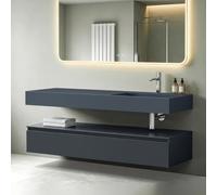 Mai & Mai Meuble Salle de Bain Gris Noir Mat Ensemble de 2 Pièces 150cm | Ensemble de Meubles, Lavabo Inclus, Meuble sous Lavabo Suspendu avec Tiroir, 150x48x25cm, UP